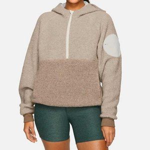 Outdoor Voices Mega Fleece Wool Brown Tan Pullover 1/2 Zip Hoodie